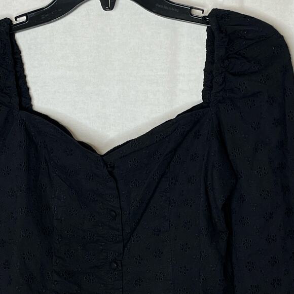 ASOS Stradivarius Square Neck Button Front Black Puff Sleeve Shirt NWT Medium - Picture 7 of 14